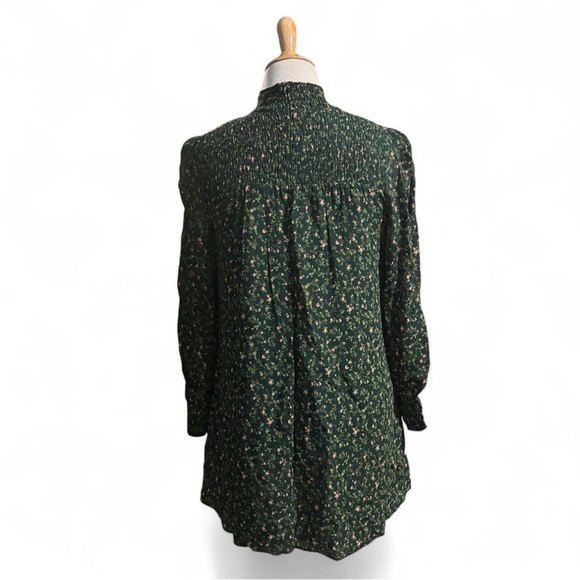 Reformation Bandi Dress M Green Floral Smocked Neck Long Sleeve Cottagecore Mini - Picture 3 of 5